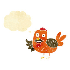 cartoon old rooster with thought bubble