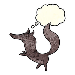 cartoon happy wolf with thought bubble
