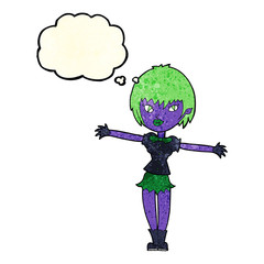 cartoon vampire girl with thought bubble