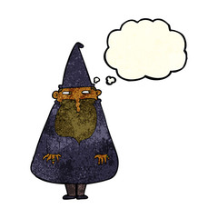 cartoon wizard with thought bubble