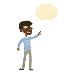 cartoon man pointing with thought bubble