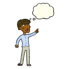 cartoon man pointing with thought bubble