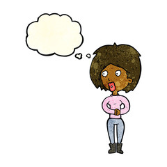 cartoon surprised woman with thought bubble