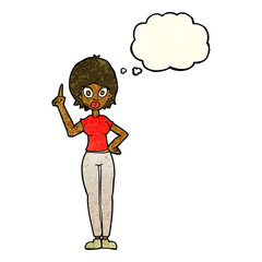 cartoon woman explaining her point with thought bubble