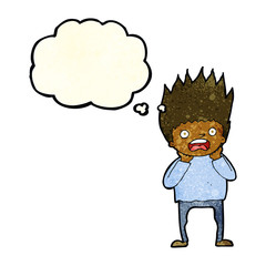 cartoon man panicking with thought bubble
