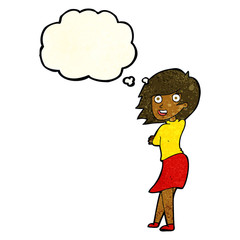 Obraz premium cartoon happy woman with thought bubble