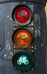 All three lights as a traffic sign in the city