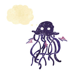 cartoon octopus with thought bubble