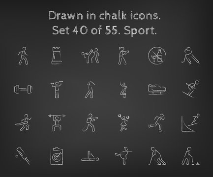 Sport icon set drawn in chalk.
