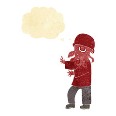 cartoon alien man with thought bubble