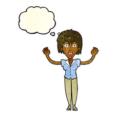 cartoon woman stressing out with thought bubble