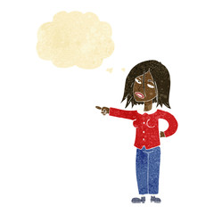cartoon woman pointing with thought bubble