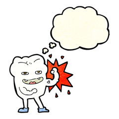 cartoon strong healthy tooth with thought bubble