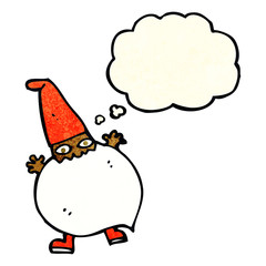 cartoon tiny santa with thought bubble