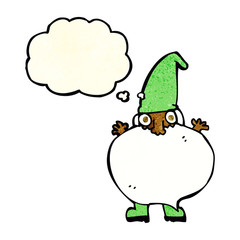 cartoon tiny santa with thought bubble