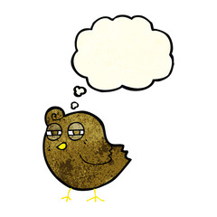 funny cartoon bird with thought bubble