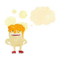 cartoon happy tooth with thought bubble