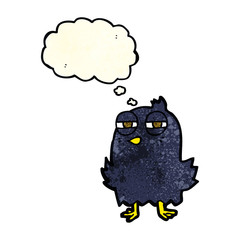 funny cartoon bird with thought bubble