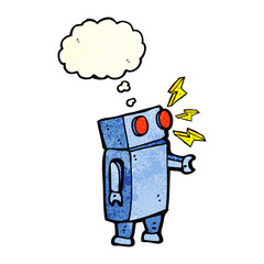 cartoon robot with thought bubble