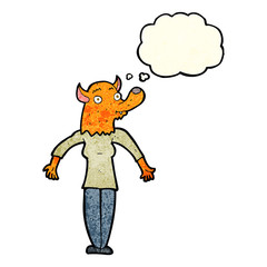 cartoon fox woman with thought bubble