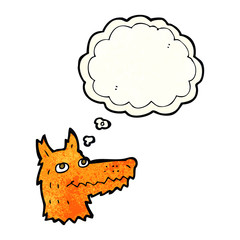 cartoon fox head with thought bubble
