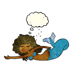 cartoon mermaid with thought bubble