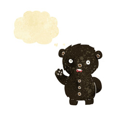 cartoon unhappy black teddy bear with thought bubble