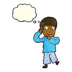 Fototapeta premium cartoon frightened boy with thought bubble
