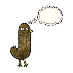 funny cartoon bird with thought bubble