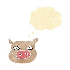 cartoon pig face with thought bubble