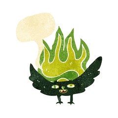 cartoon spooky vampire bat with thought bubble