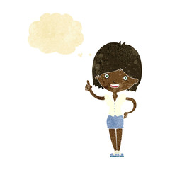 cartoon woman with idea with thought bubble