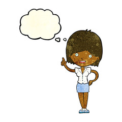 cartoon woman with idea with thought bubble
