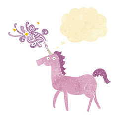 cartoon magical unicorn with thought bubble