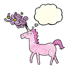 cartoon magical unicorn with thought bubble