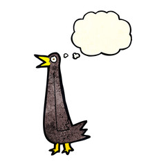 funny cartoon bird with thought bubble