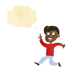 cartoon boy panicking with thought bubble
