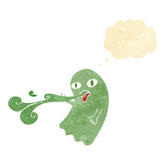 funny cartoon ghost with thought bubble