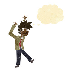 cartoon excited boy with thought bubble