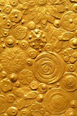 Gold textured floral background surface, flower painting