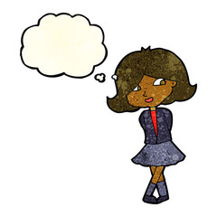 cartoon happy girl with thought bubble