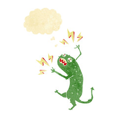 cartoon little monster with thought bubble