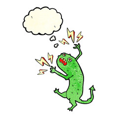 cartoon little monster with thought bubble