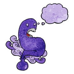 cartoon halloween ghost in bottle with thought bubble