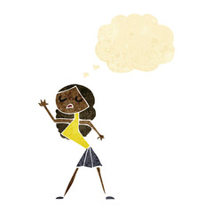 cartoon woman dancing with thought bubble