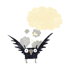 cartoon spooky bird with thought bubble