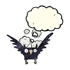cartoon spooky bird with thought bubble