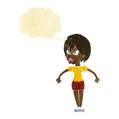 cartoon annoyed woman with thought bubble