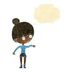 cartoon surprised woman with thought bubble