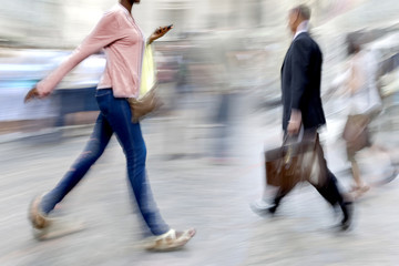 abstract image of business people in the street and modern style